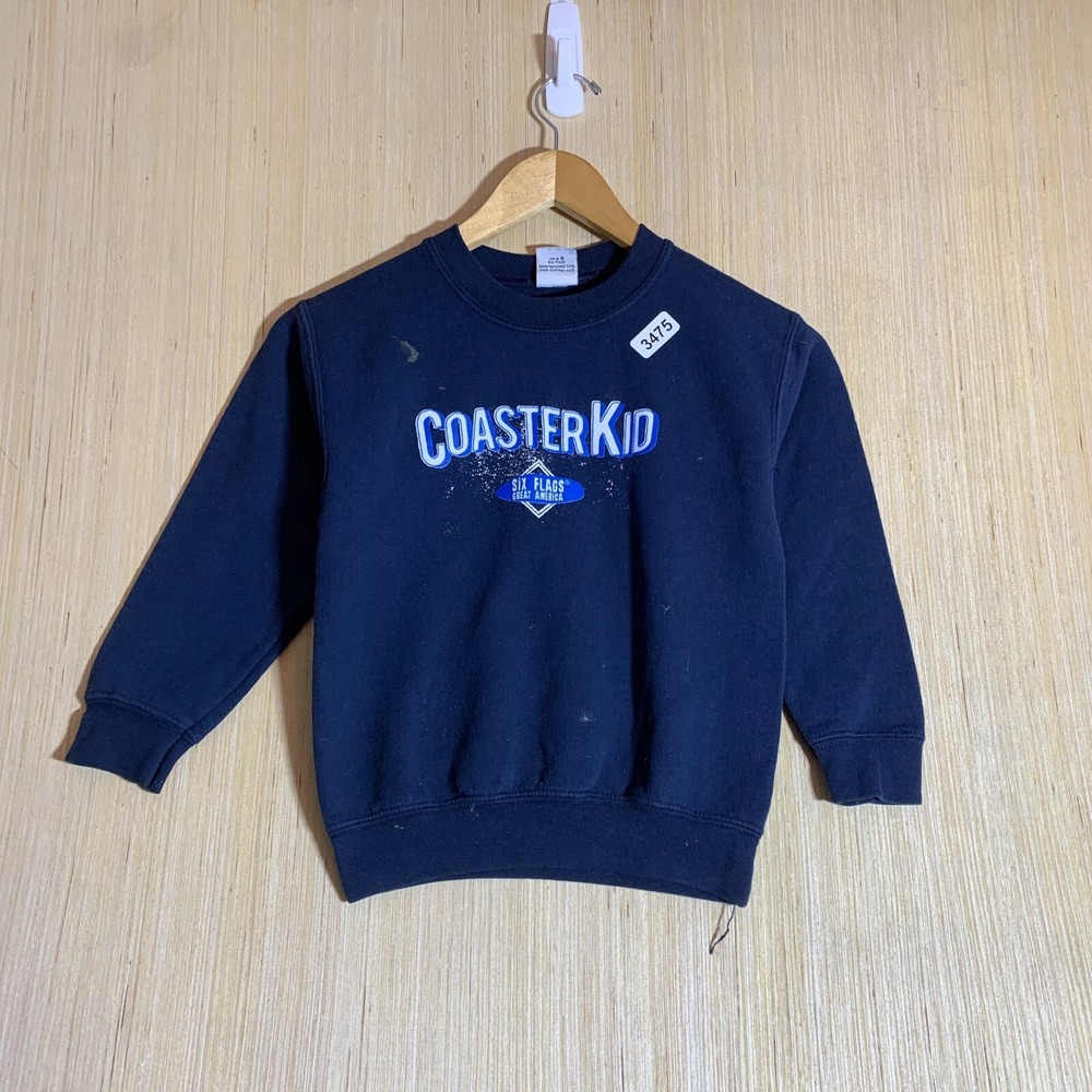 Vintage Coaster Kid Sweater Youth Small Blue Long Sleeve Boy's Six Flags 90's